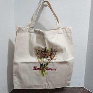 Martha's Vineyard Cream Floral Canvas Tote Bag...EUC